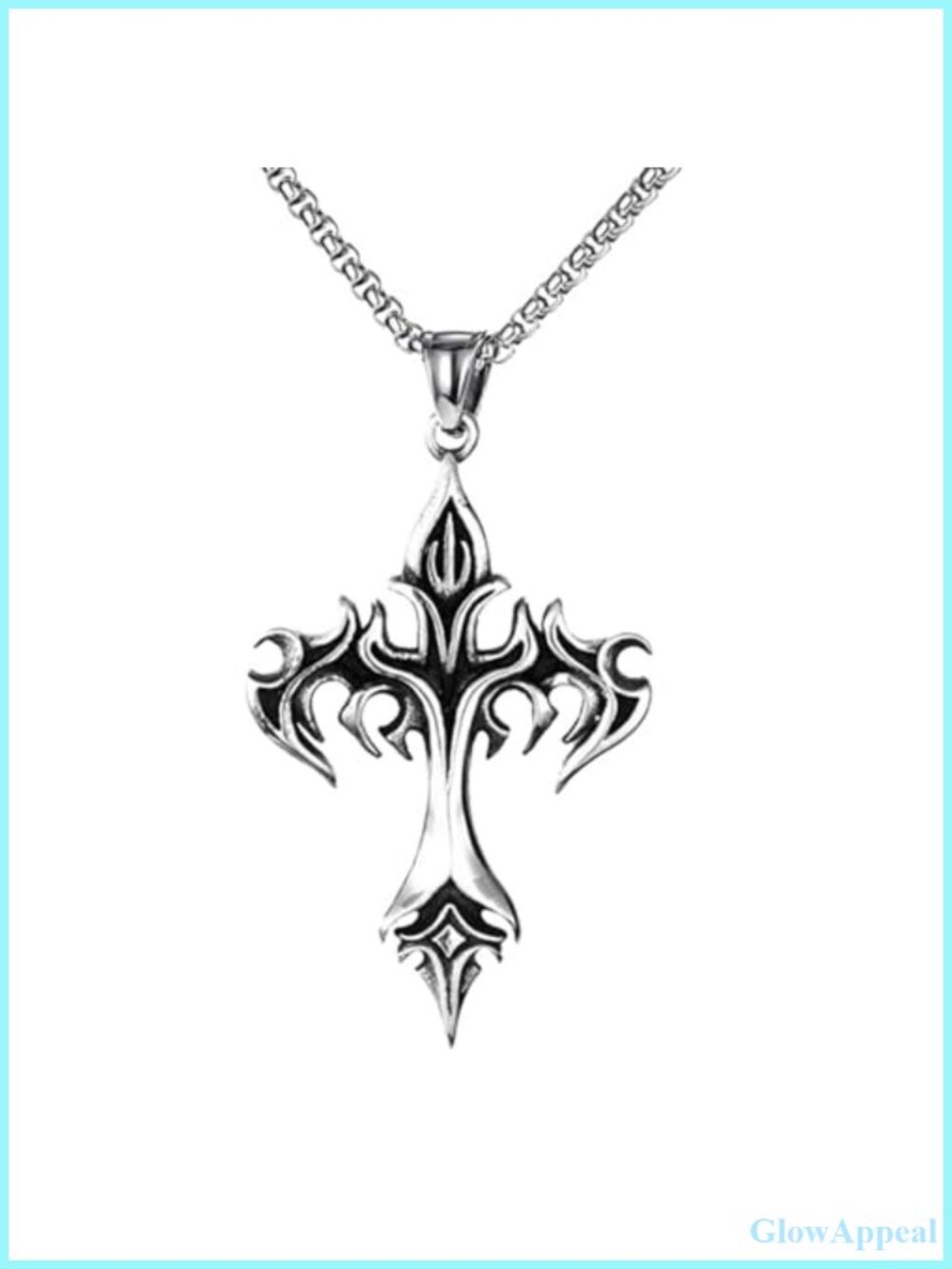 Stainless Steel Flame Cross Pendant Necklace Gothic Vintage Reptile Theme